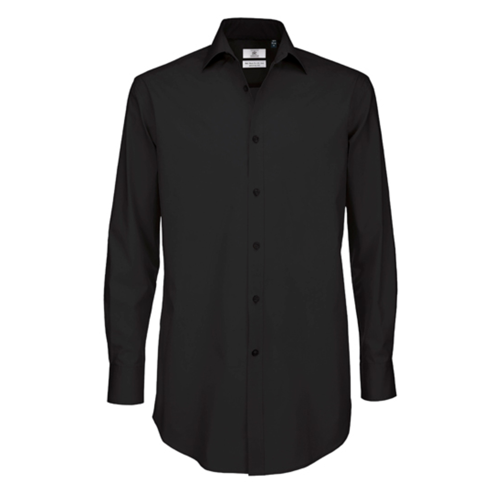 Chemise popeline manches longues à cravate noire / Hommes