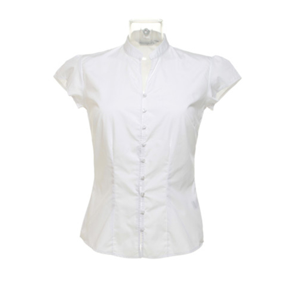 Poplin Contintental Blouse Mandarin Collar Cap Sleeve