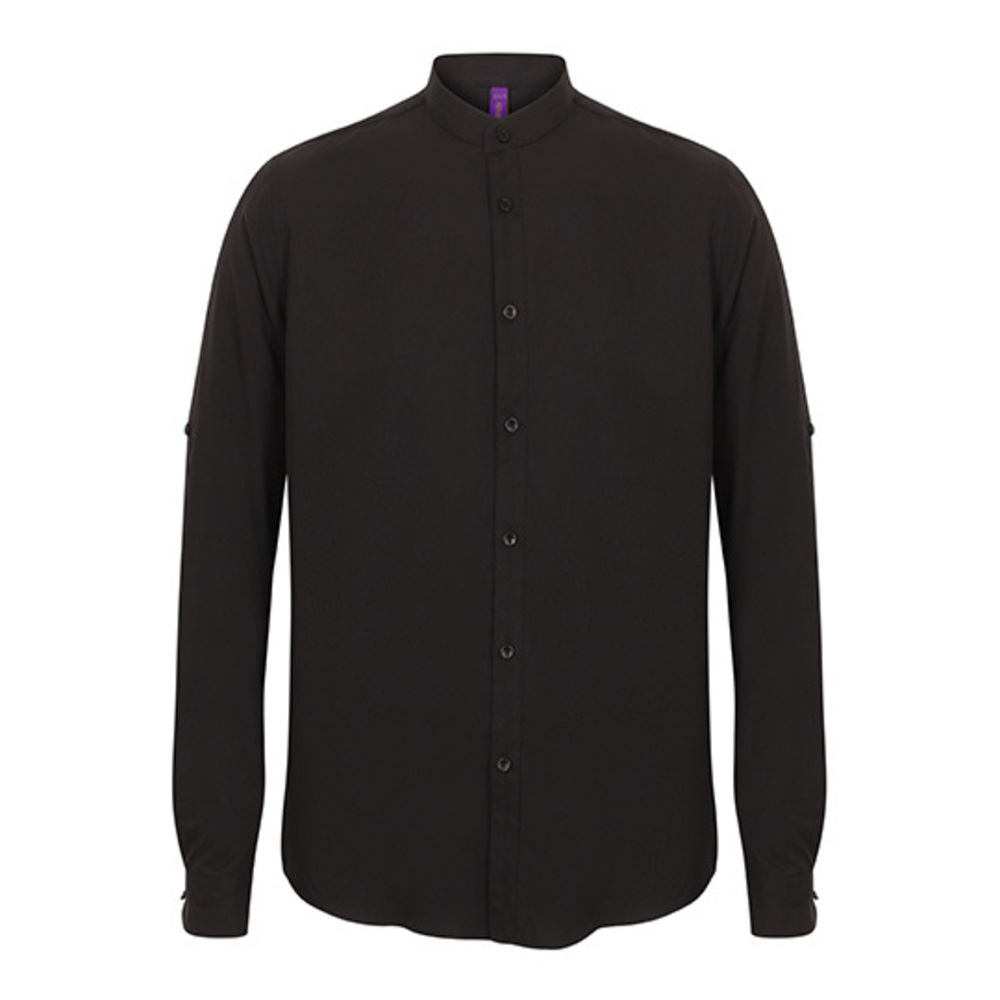 Mens Mandarin Shirt Roll Tab Sleeve