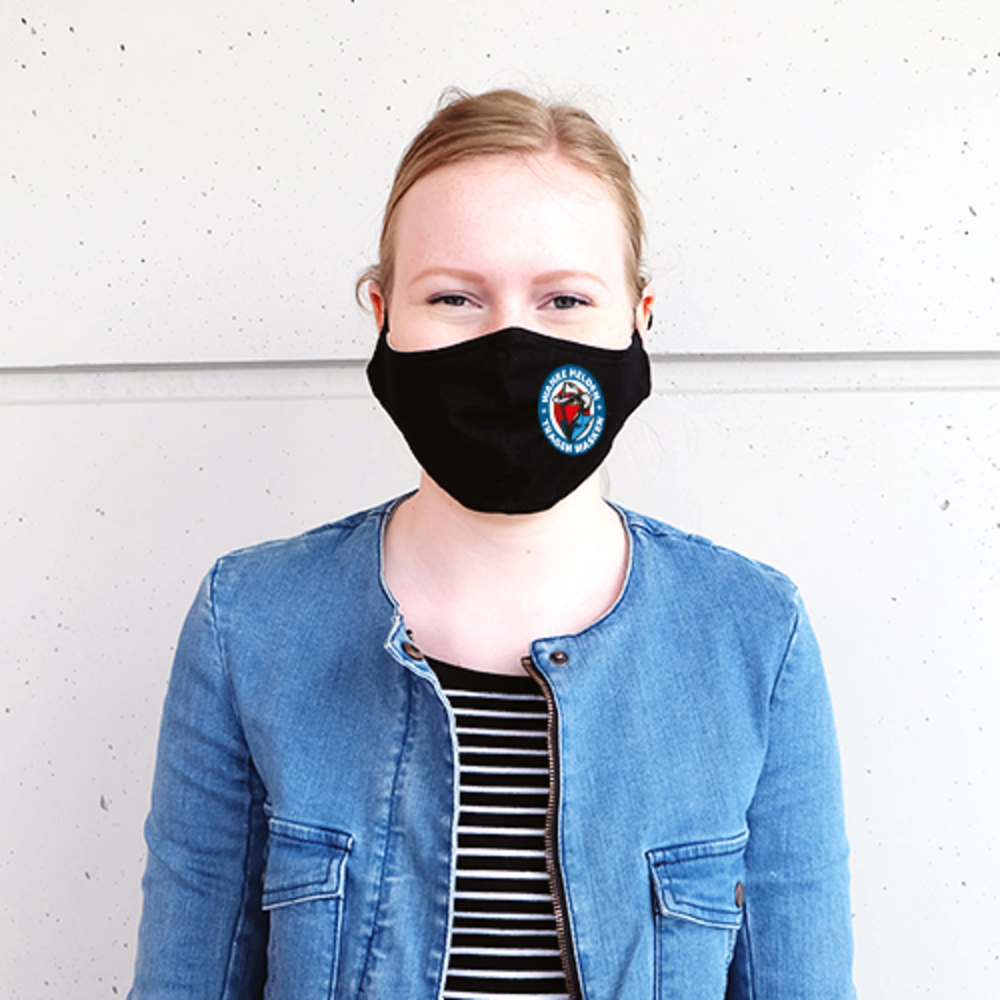 Stoffmaske für Jugendliche (10 - 16 Jahre) aus Baumwolle mehrfach verwendbar - Modell: Youngster schwarz, bedruckt