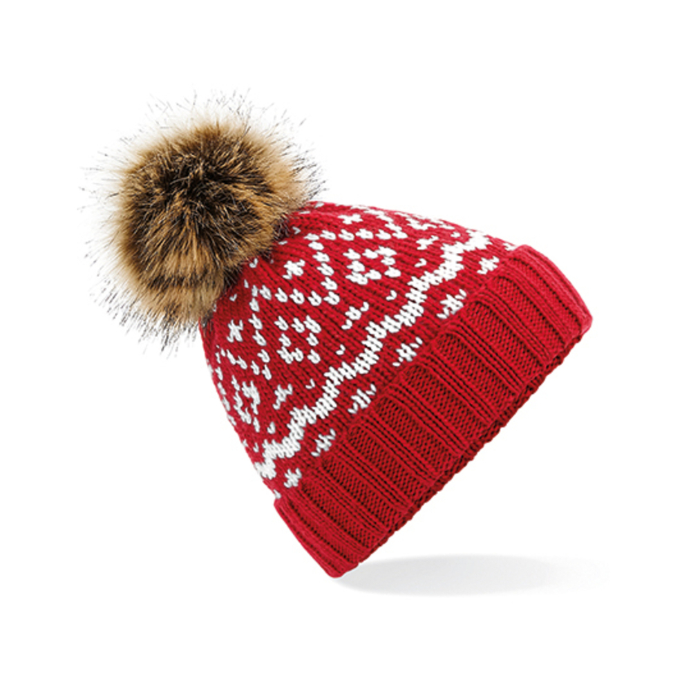 Fair Isle Faux Fur Pop Pom Beanie