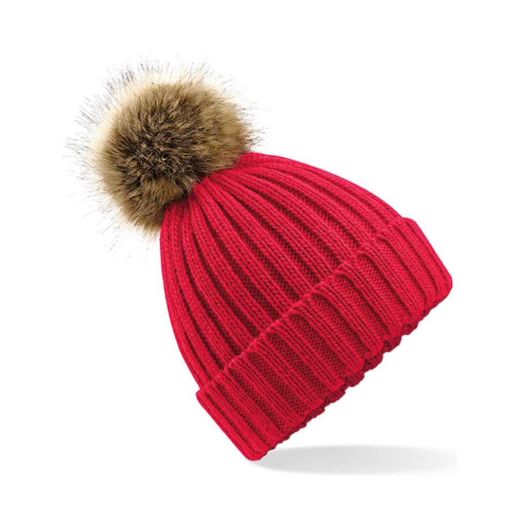 Faux Fur Pop Pom Chunky Beanie