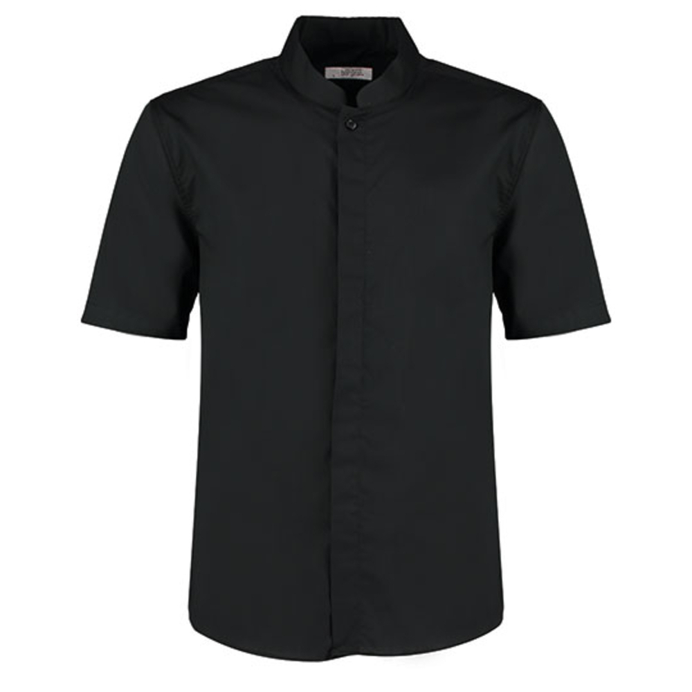Men`s Tailored Fit Bar Shirt Mandarin Collar Short Sleeve