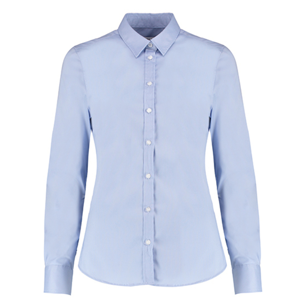 Camisa Oxford elástica de corte entallado de mujer de manga larga