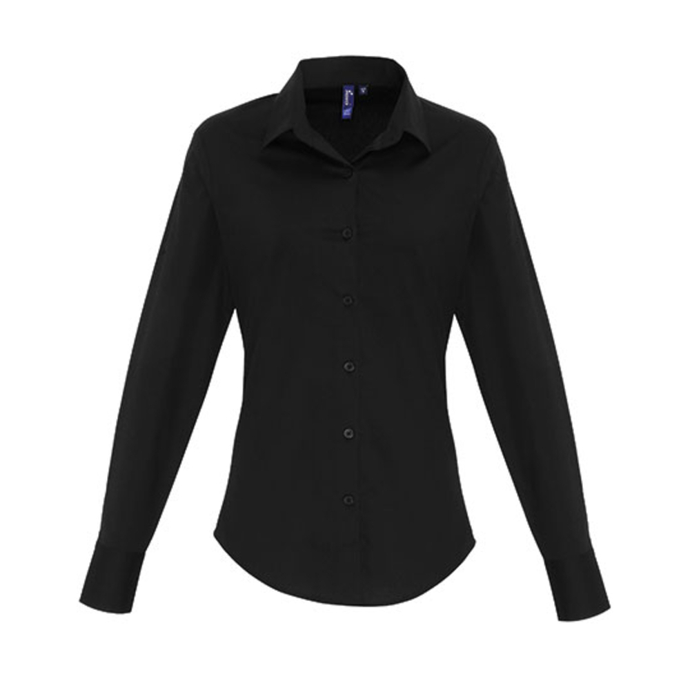 Ladies Stretch Fit Poplin Long Sleeve Cotton Shirt