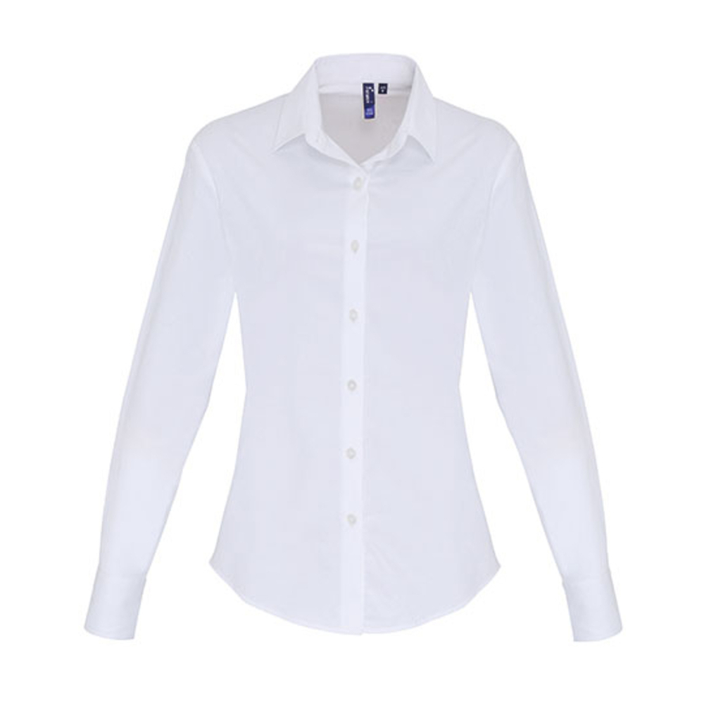 Camisa de algodón de manga larga de popelina elástica para mujer