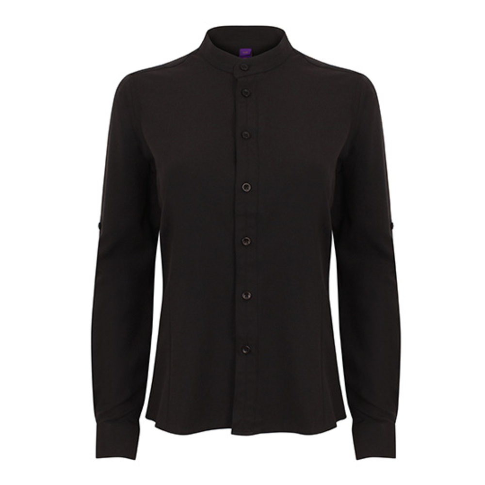 Ladies` Mandarin Shirt Roll Tab Sleeve