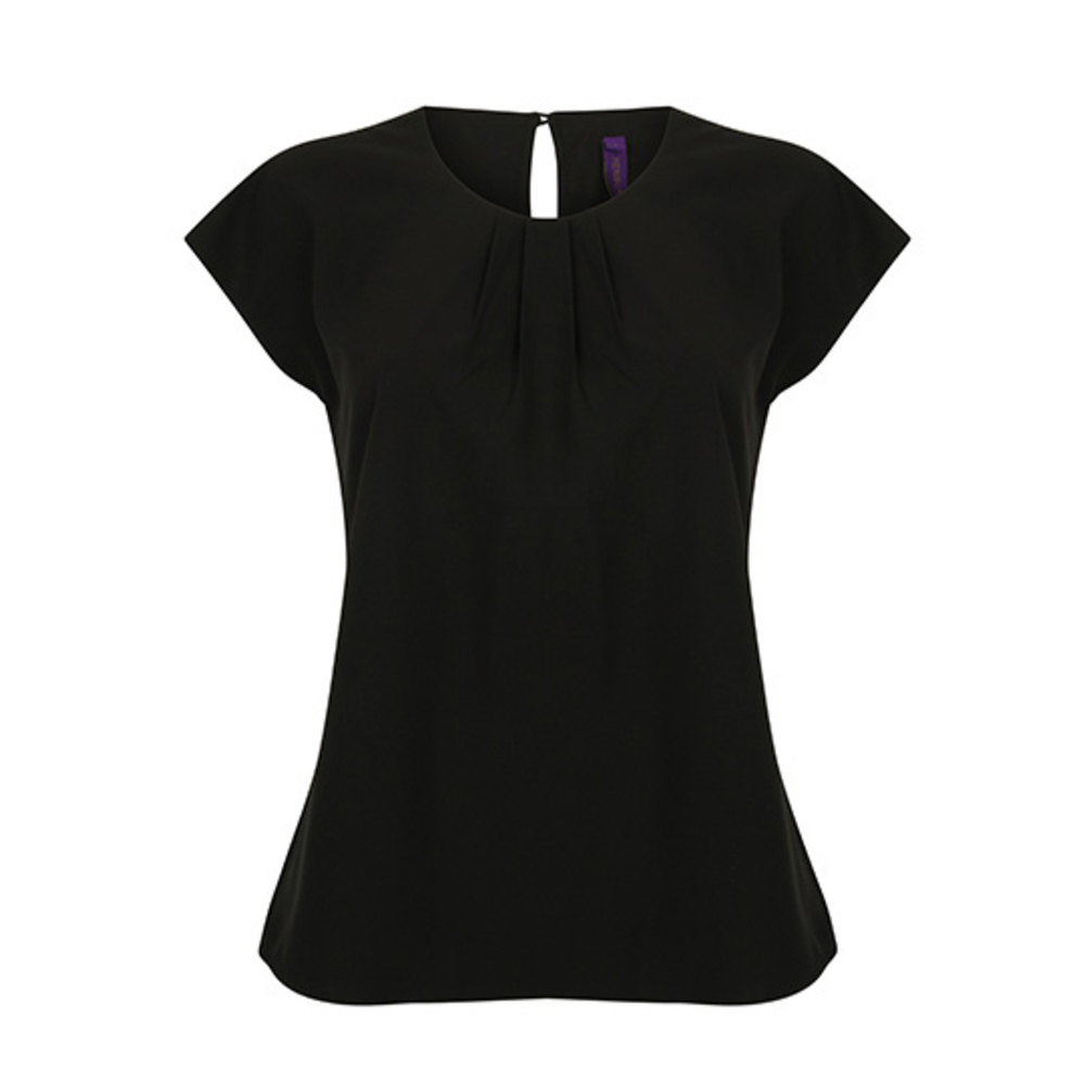 Ladies` Pleat Front Short Sleeve Blouse