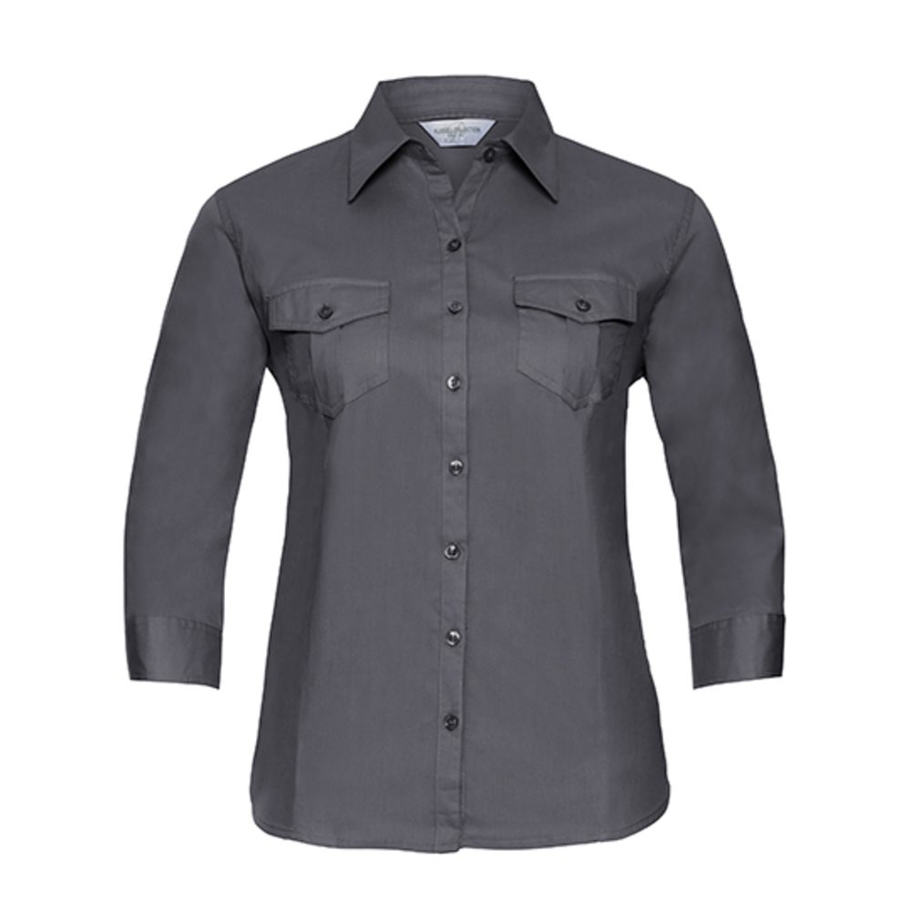 Camisa de sarga entallada de manga 3/4 para mujer