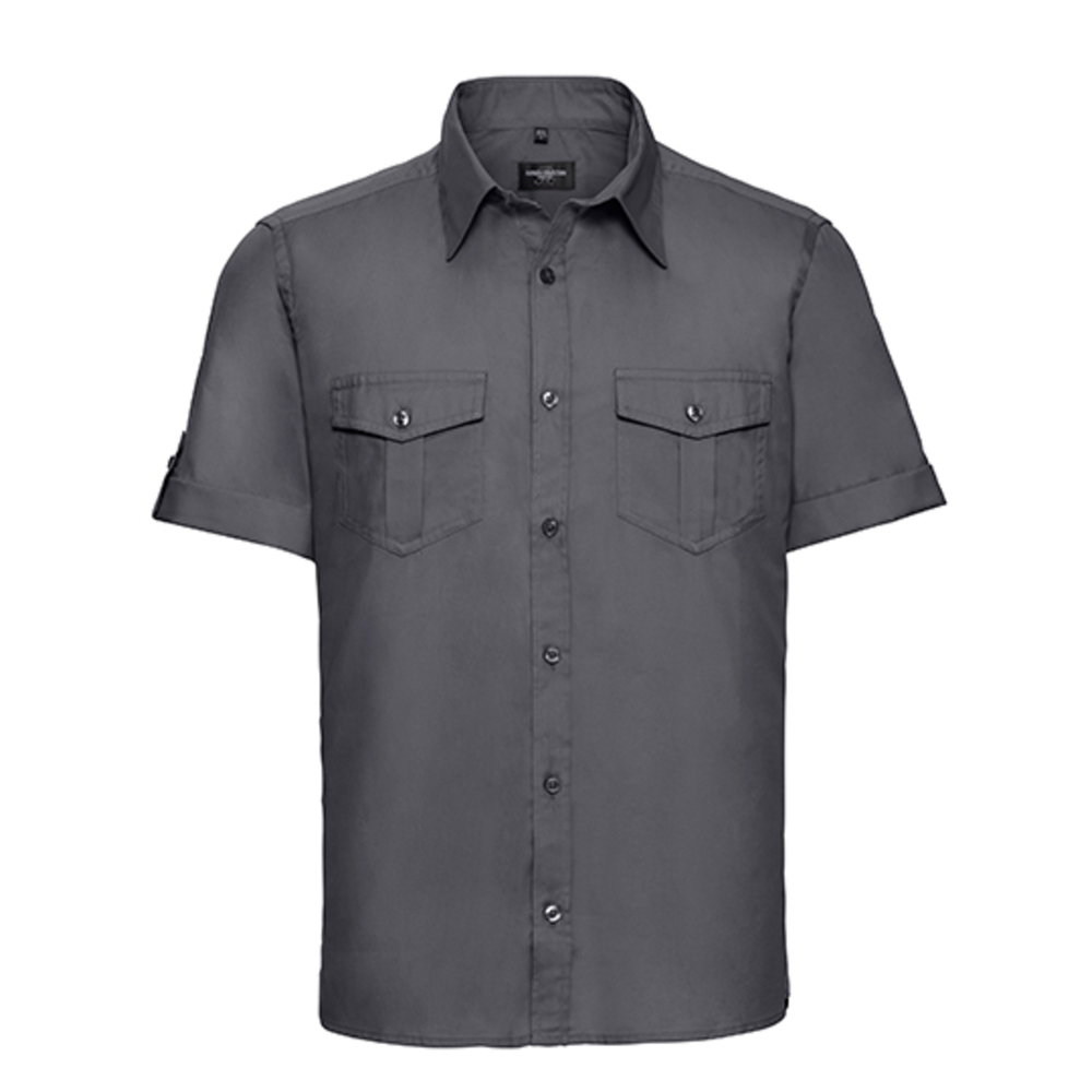 Camisa de sarga entallada de manga corta Roll para hombre
