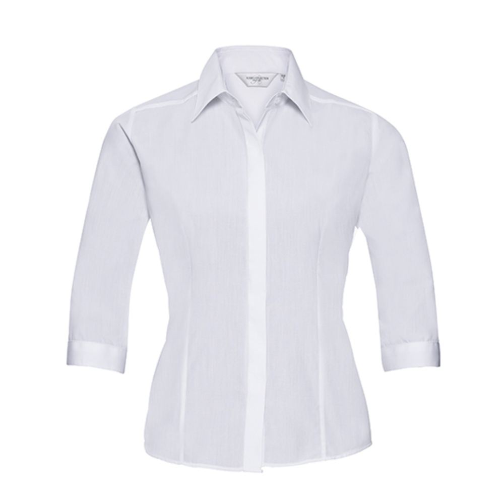 Camisa de popelina de polialgodón ajustada con mangas 3/4 para mujer