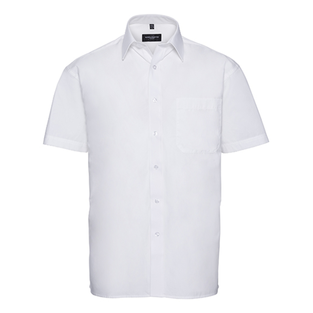 Camisa clásica de popelina de algodón puro de manga corta para hombre