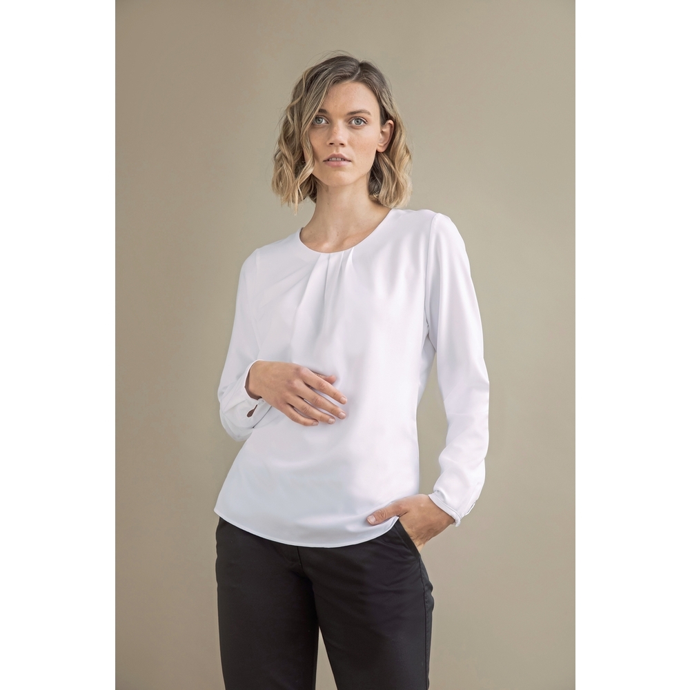 Ladies Pleat Front Long Sleeved Blouse