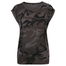 Camiseta de camuflaje con hombros extendidos para mujer