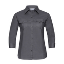 Camisa de sarga entallada de manga 3/4 para mujer