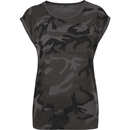 Camiseta de camuflaje con hombros extendidos para mujer