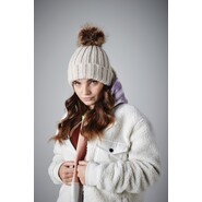 Beechfield Faux Fur Pop Pom Chunky Beanie