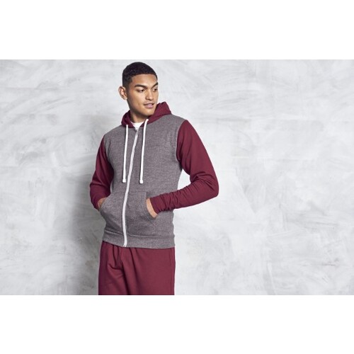Just Hoods Retro Zoodie (Charcoal Grey (Heather), Burgundy, XS)