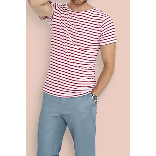 SOL´S Men´s Round Neck Striped T-Shirt Miles (White, Red, 3XL)