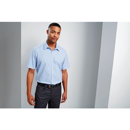 Men's Microcheck (Gingham) Short Sleeve Cotton Shirt