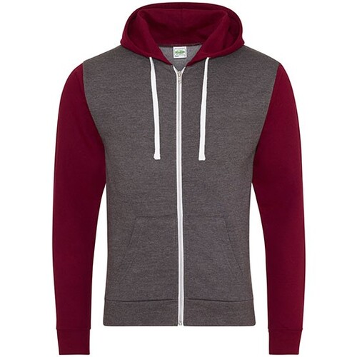 Just Hoods Retro Zoodie (Charcoal Grey (Heather), Burgundy, XS)