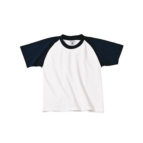 B&C Kids´ T-Shirt Base-Ball (White, Navy, 3/4 (98/104))