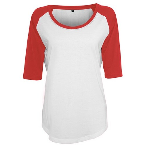 Build Your Brand Ladies´ 3/4 Contrast Raglan Tee (White, Red, XL)