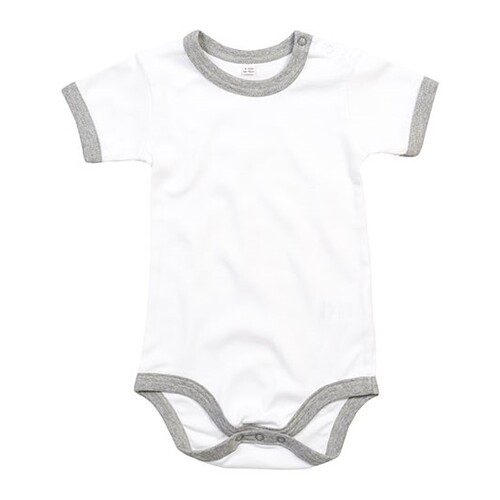 Babybugz Baby Ringer Bodysuit (White, Heather Grey Melange, 3-6 Monate)