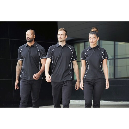 Trouver+Hales Hommes Piped Performance Polo (Gunmetal Grey, Black, Black, S)