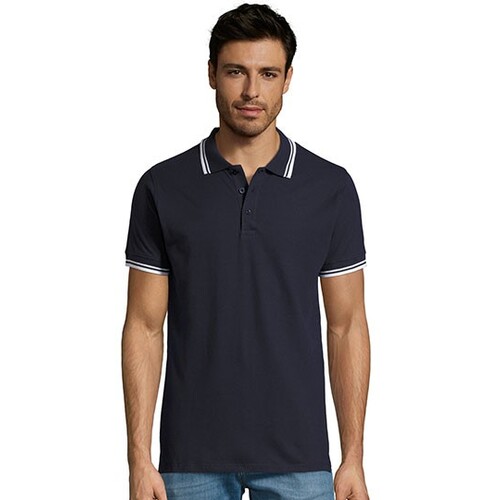 SOL´S Men´s Polo Shirt Pasadena (White, Navy, 3XL)