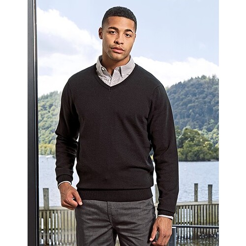 Premier Workwear Men´s V-Neck Knitted Sweater (Black (ca. Pantone Black C), XXS)