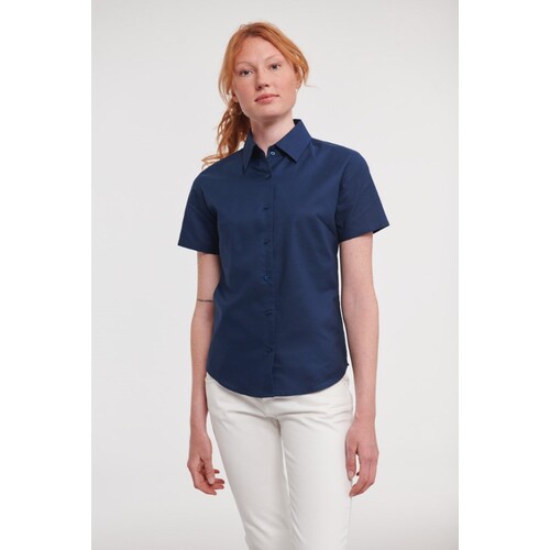 Russell Collection Ladies´ Short Sleeve Classic Oxford Shirt (Bright Royal, XS)