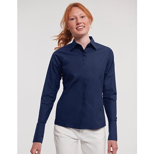 Russell Collection Ladies´ Long Sleeve Fitted Ultimate Stretch Shirt (Bright Sky, XS)