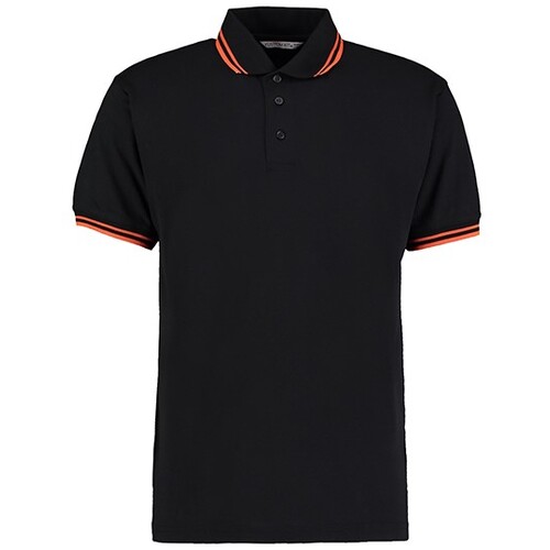 Kustom Kit Classic Fit Tipped Collar Polo (Black, Orange, S)