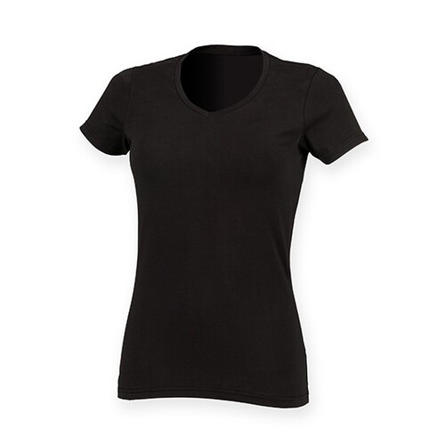 T-shirt extensible à col en V extensible pour femme