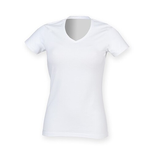 T-shirt extensible à col en V extensible pour femme