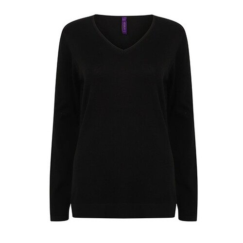 Henbury Ladies´ Lightweight V-Neck Jumper (Black, XXS)