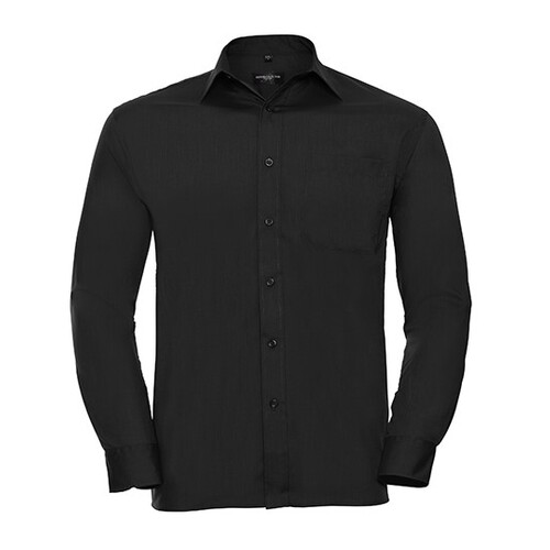Russell Collection Men´s Long Sleeve Classic Polycotton Poplin Shirt (Black, S (37/38))