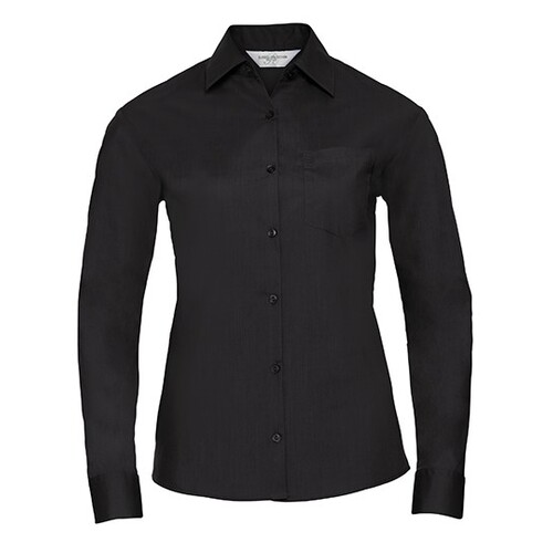 Russell Collection Ladies´ Long Sleeve Classic Polycotton Poplin Shirt (Black, XS)