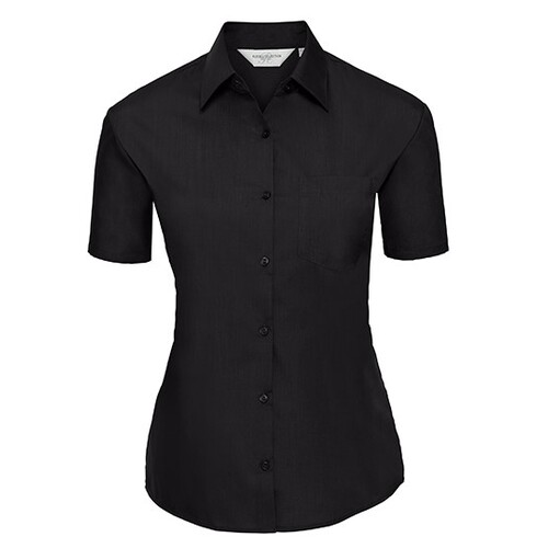Russell Collection Ladies´ Short Sleeve Classic Polycotton Poplin Shirt (Black, XS)