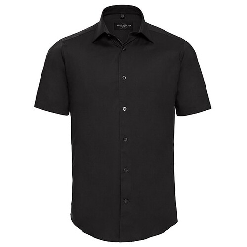 Russell Collection Men´s Short Sleeve Fitted Stretch Shirt (Black, S (37/38))