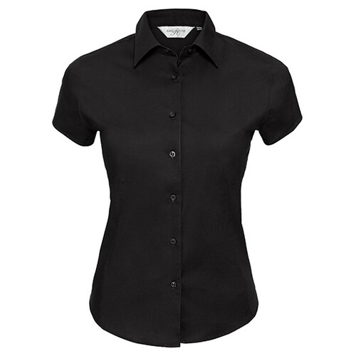 Russell Collection Ladies´ Short Sleeve Fitted Stretch Shirt (Black, XS)