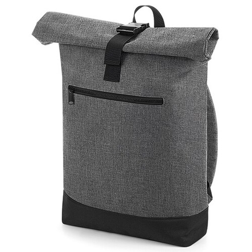 BagBase Roll-Top Backpack (Grey Marl, Black, 32 x 44 x 13 cm)