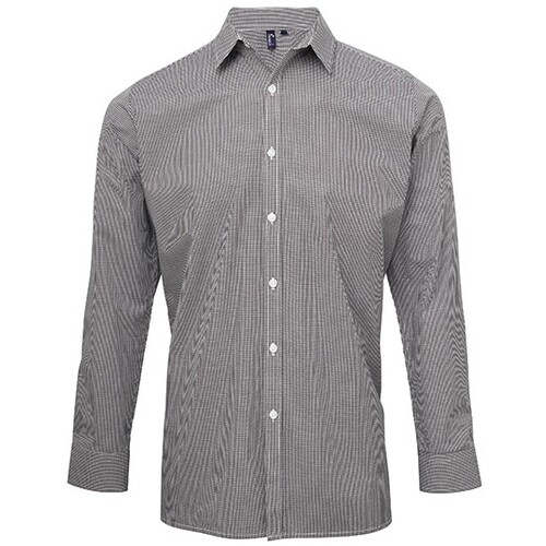 Premier Workwear Men´s Microcheck (Gingham) Long Sleeve Cotton Shirt (Black (ca. Pantone Black C), White, XS)