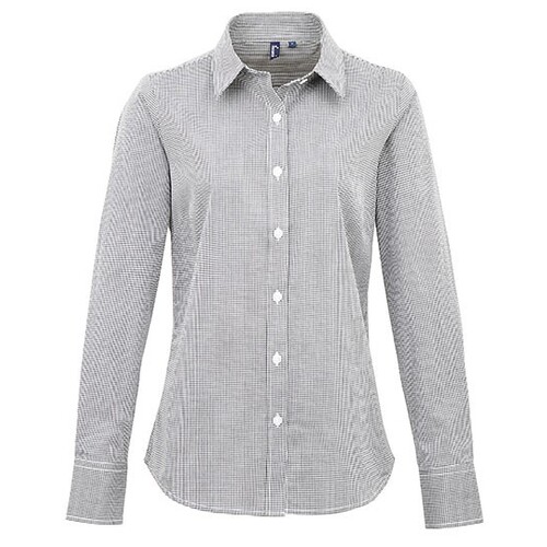 Premier Workwear Women´s Microcheck (Gingham) Long Sleeve Cotton Shirt (Black (ca. Pantone Black C), White, XS)