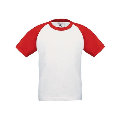 B&C BE INSPIRED Kids´ T-Shirt Base-Ball (White, Red, 9/11 (134/146))