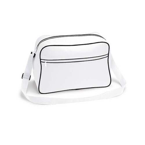 BagBase Retro Shoulder Bag (White, Black, 40 x 28 x 18 cm)