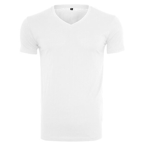 Build Your Brand Light T-Shirt V-Neck (White, XXL)