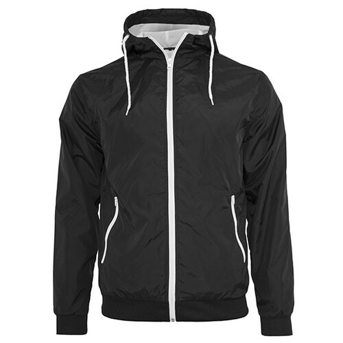 Build Your Brand Windrunner Jacket (Black, White, XXL)