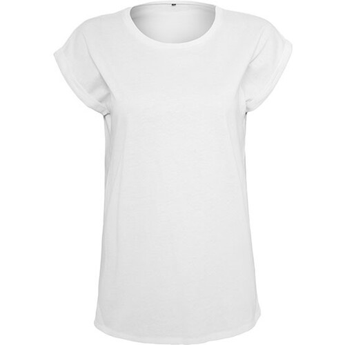 Build Your Brand Ladies' Extended Shoulder Tee (White, L)